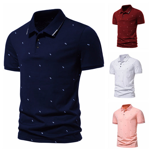 Men's Short-sleeved Polo Shirt Fashionable Printed Casual European And American Lapel Short-sleeved T-shirt