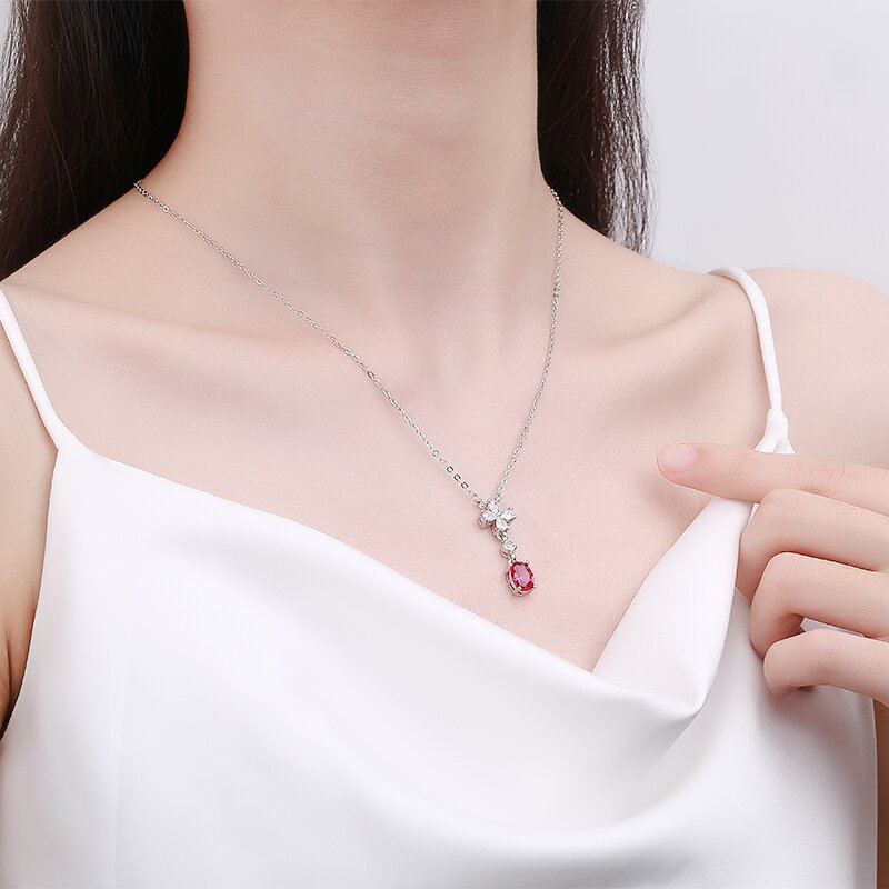 European And American Temperament And Fully-jewelled Colored Gems Simple Multi-layer Tassel Ruby Necklace