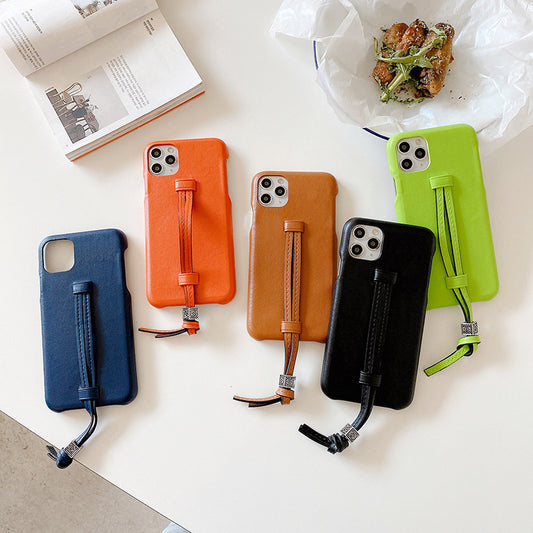 Three Bread Leather Wrist Strap iPhone Case