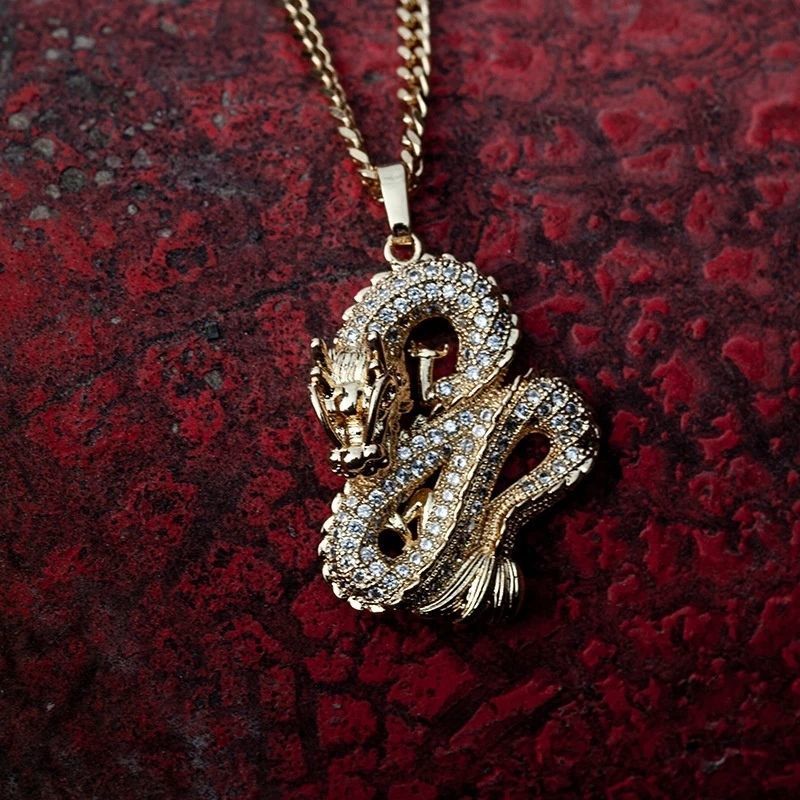 Chinese Dragon Set Zircon Pendant Necklace